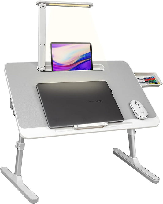 Ouibuye Portable and Adjustable Lap Desk and Stand For Laptop includes LED Light and Drawer, Great For Studying, Reading, and Eating